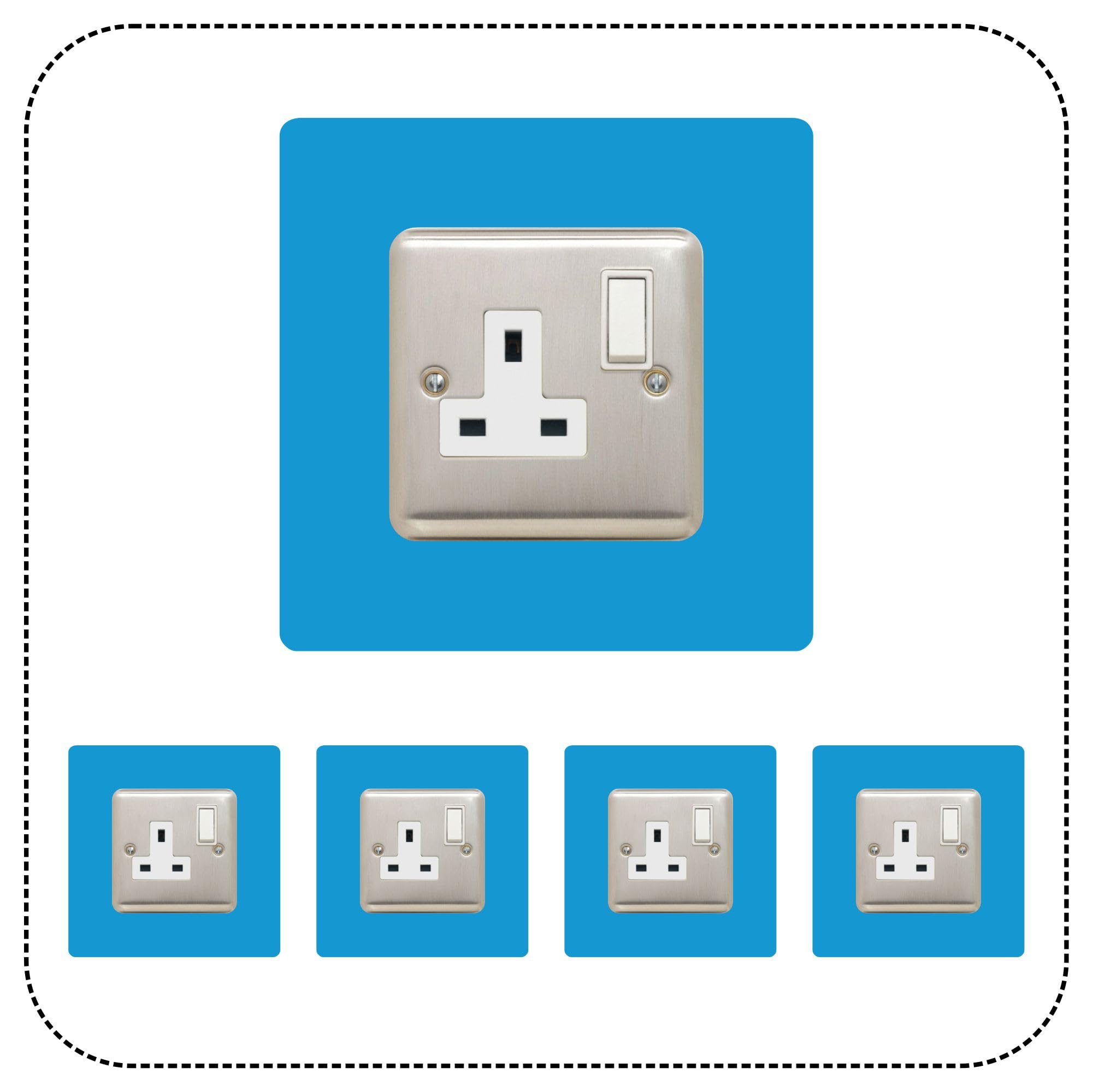 Set of 5 Single Socket Surround, Acrylic Back Panel or Plate, Protect Wall from Finger Prints, Choose from 18 Colours (Light Blue)