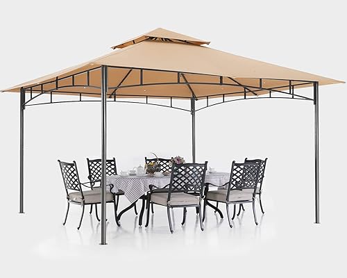 Miniatura 2 de ABCCANOPY Gazebos para patios de 10 x 12 pulgadas, kiosco con marco de acero para exteriores, para césped, patio trasero, jardín y terraza (beige)