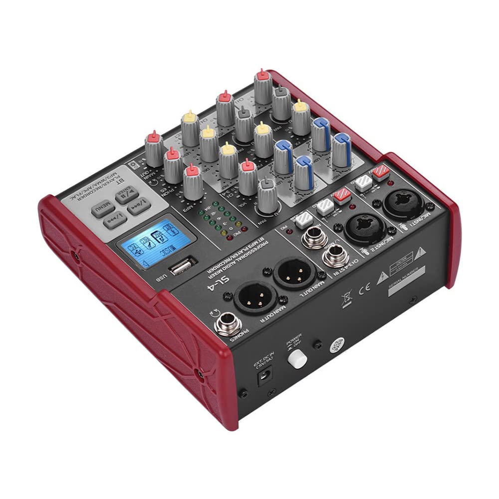 Btuty 4-Kanal-Mischkonsole mit 2 Bändern EQ Eingebaute 48 V Phantomspeisung Unterstützt BT-Anschluss MP3-Player USB für die Aufnahme von DJ Network Live Broadcast Karaoke