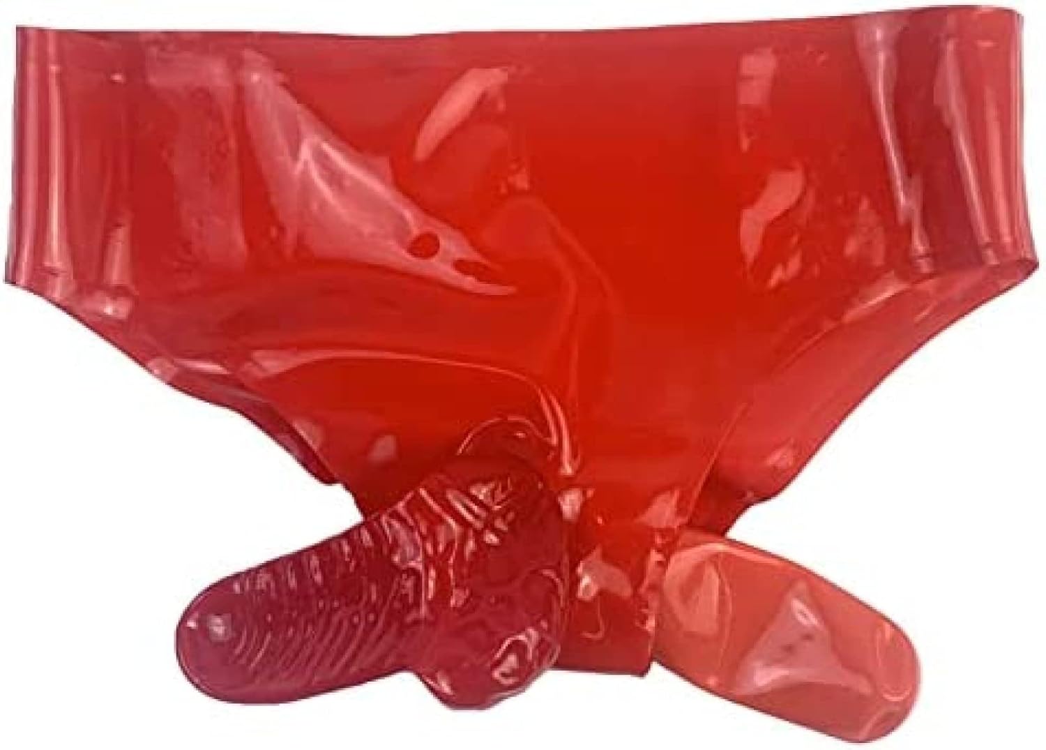 Latex Sexy Men Briefs Red Panties with Two 18cm Sheath(Condom) Tight for Fetish Party Club Underwear,X-Large