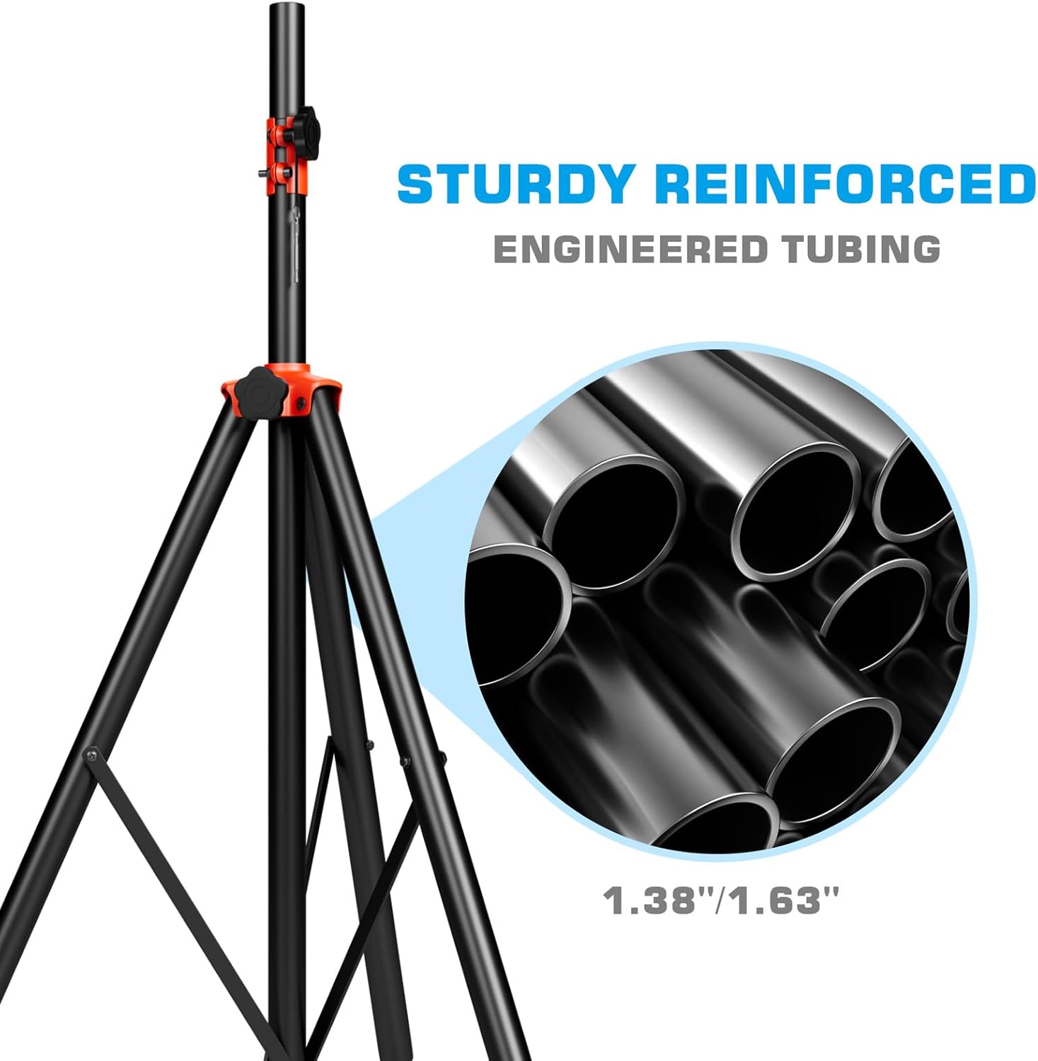 NBVOICE Speaker Stands Heavy Duty - Adjustable Height 50.5'' to 83.5'', Speaker Tripod Stand with Non-Slip Rubber Feet,144lbs Load Capacity for Stage/DJ/Party, Fits 1.38"&1.63" Speaker Poles (1-Pack)
