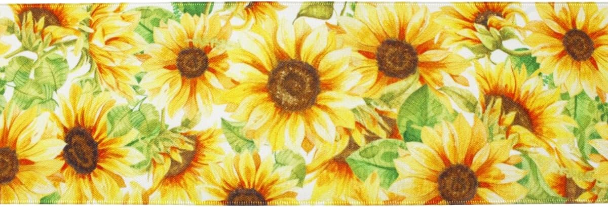 3" Sunkissed Sunflowers Satin Ribbon 25 Yards