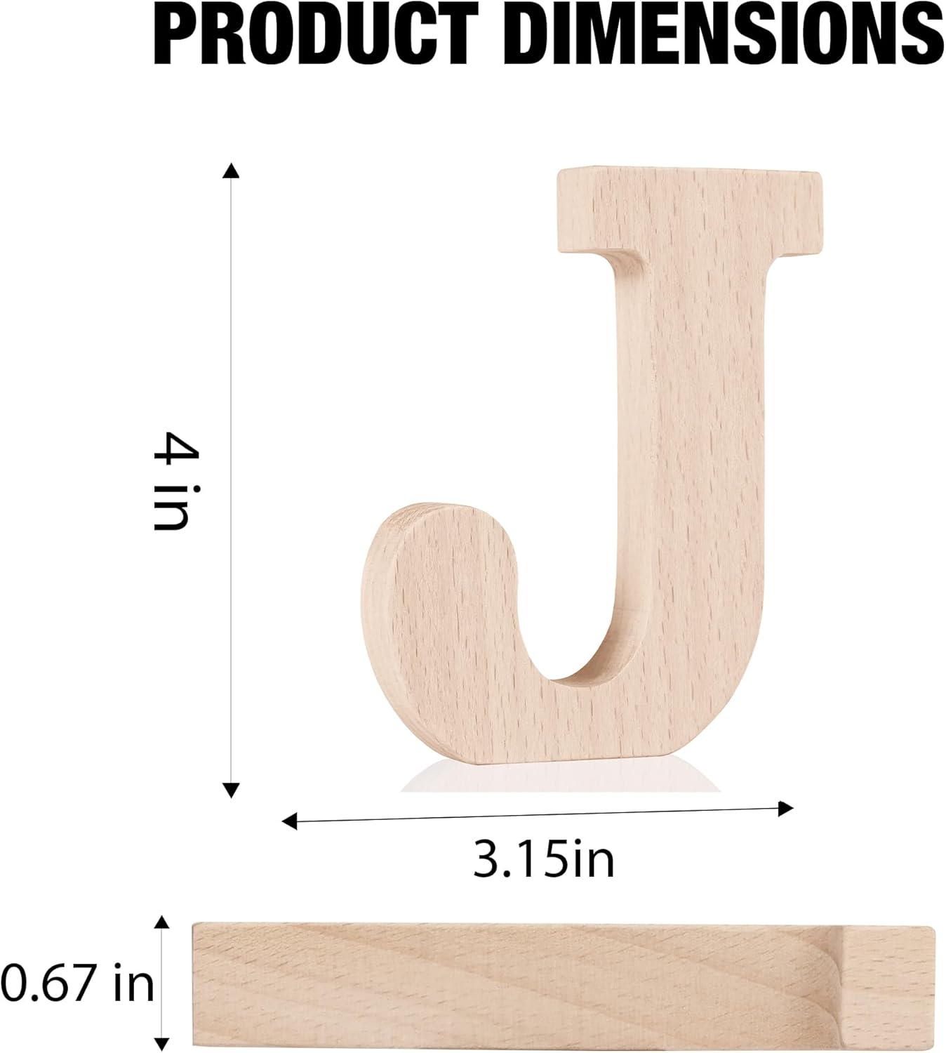 Oubest 4 Inches Wooden Letters for Wall Decor, 0.67 Inch Thick Unfinished Wood Small Standing Alphabet Letters for Home Party Decoration Wooden Name Signs DIY Painting Craft Projects (Letter J)