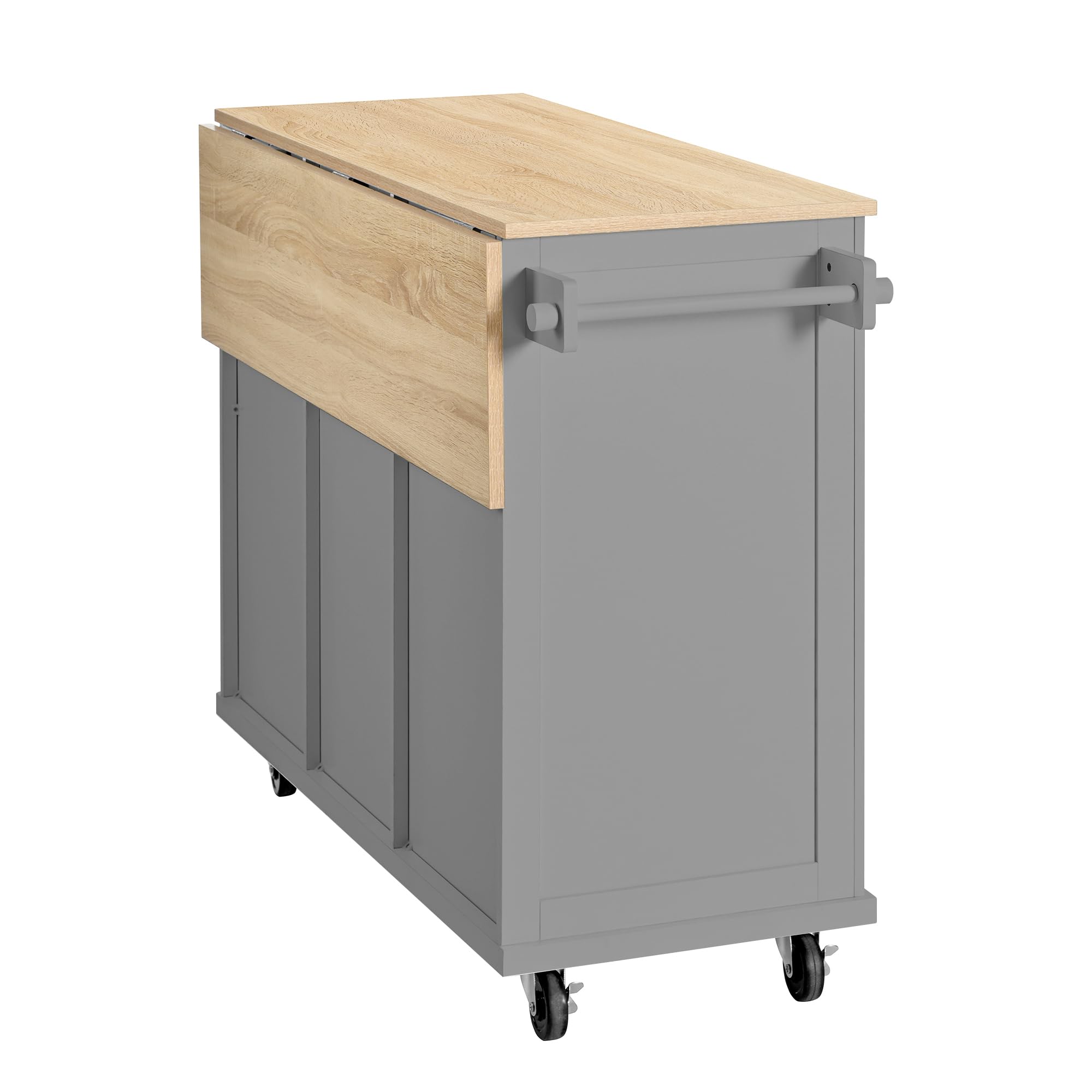Chariot de cuisine à roulettes avec plan de travail rabattable, armoire de buffet, 2 tiroirs et 4 portes, pour cuisine et salle à manger, 112 x 74,6 x 94,2 cm (gris)