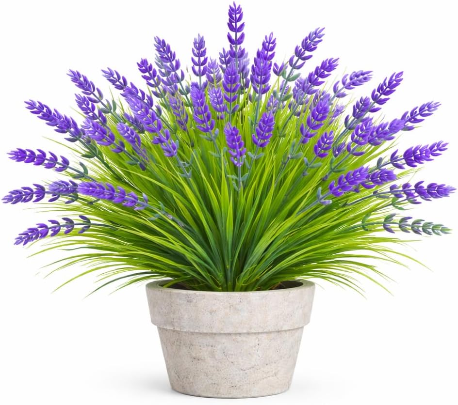 Artificial Lavender Flowers Outdoor, 8 Bundles UV Resistant Fake Plants, Adjustable Stems Faux Lavender Bush for Garden Porch Window Box Home Decor (Set of 8/12)