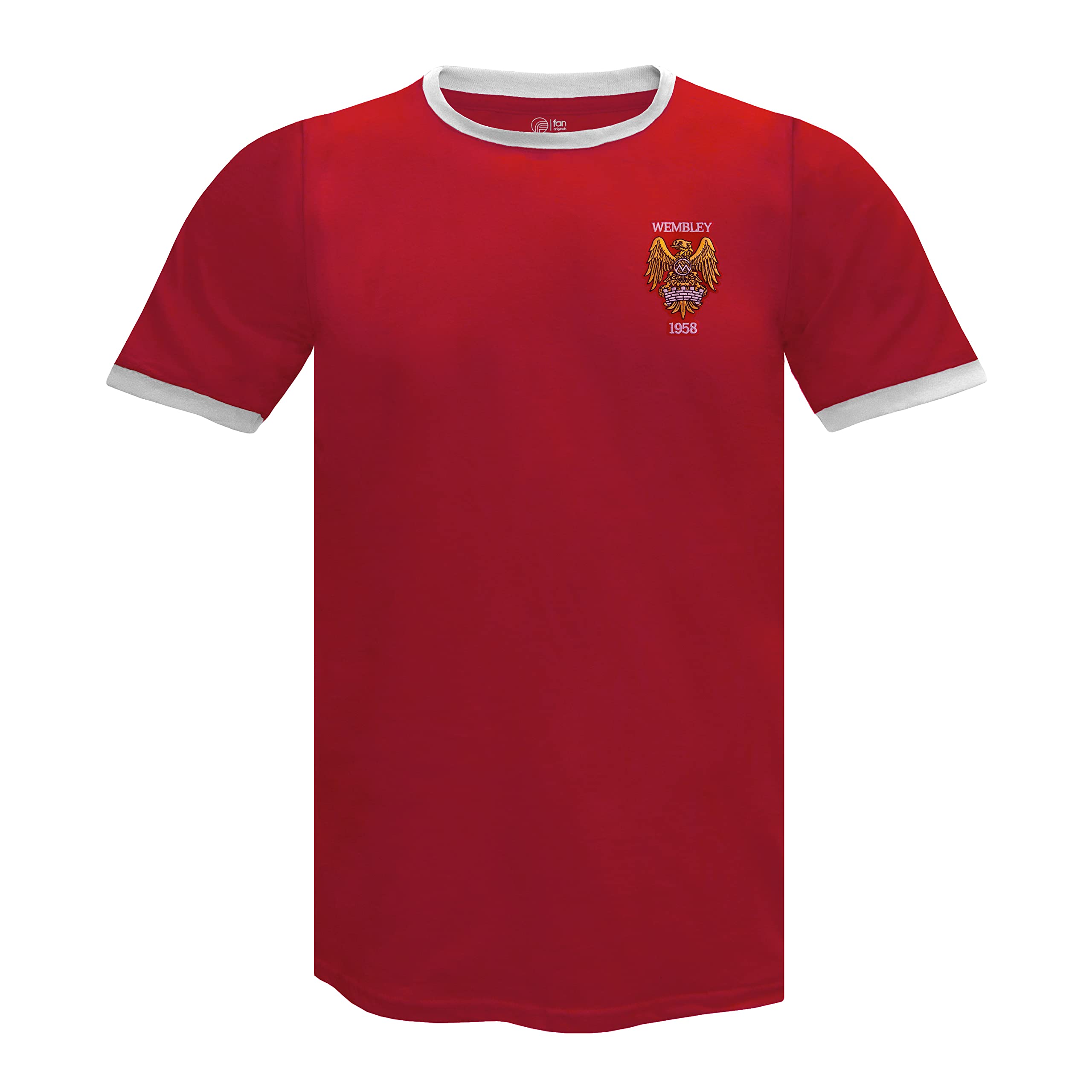 fan originals United Wembley 1958 Crest Mens T-Shirt Crew Neck Red Medium