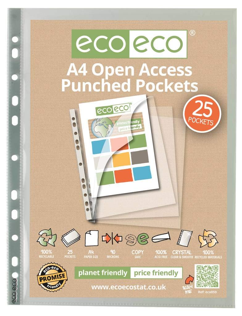 Eco-Eco A4 100% Recycled Premier Open Access Multi Punched Pockets X 25