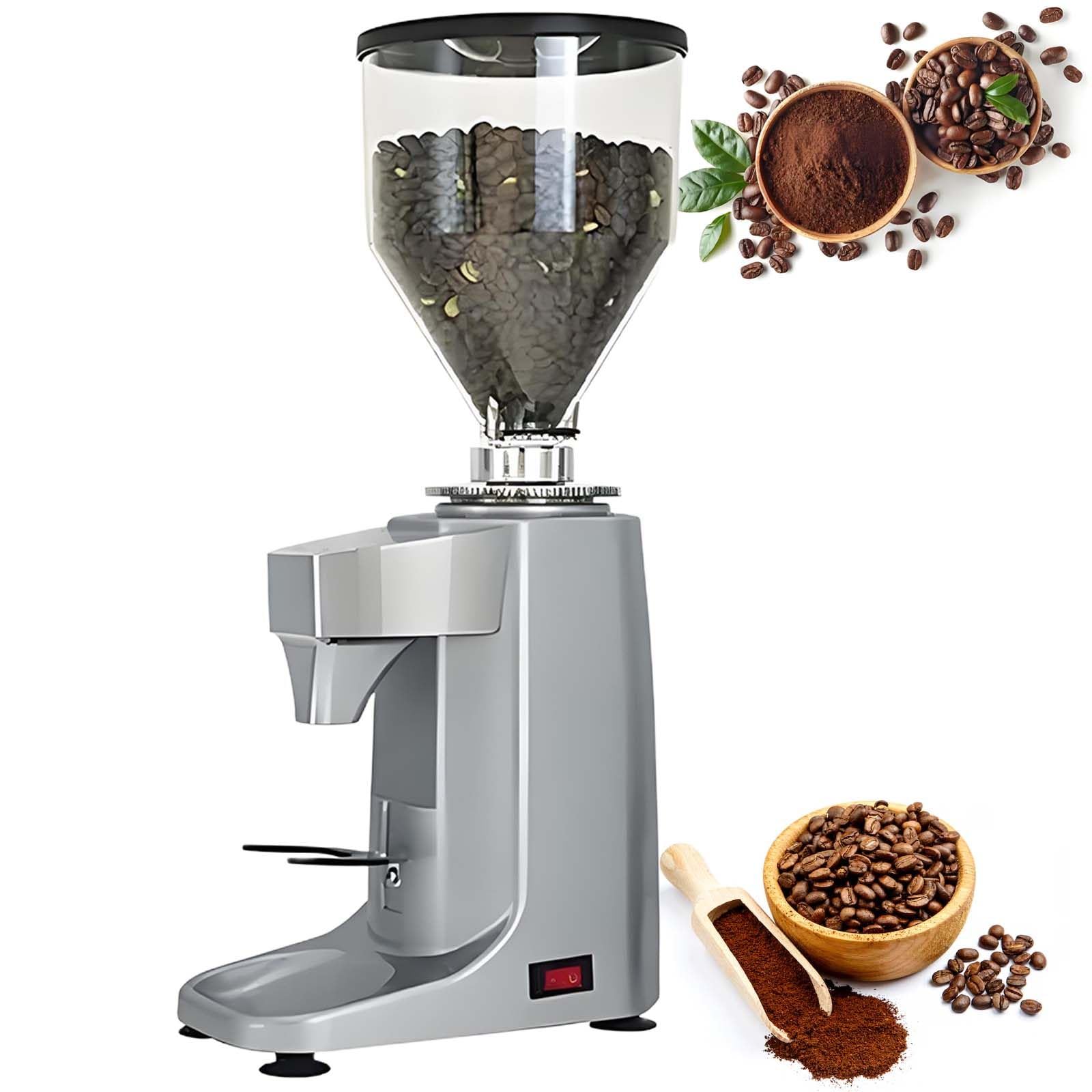Elektryczny młynek do kawy espresso, wyświetlacz temperatury, elektryczny młynek do kawy 1,5 l, płaskie żarna ze stali nierdzewnej (srebrne)