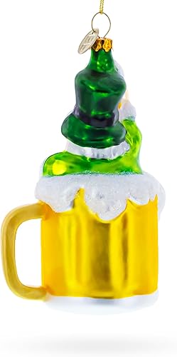 Miniatura 3 de BestPysanky Adorno de Navidad de cristal para duende en una taza de cerveza