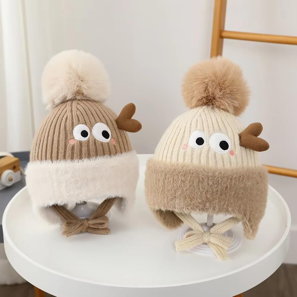 Huntsmasn Era Kids Winter Woolen Beanie Hat Cap for Girls Boys Kids Warm Earflap Polar Fleece Cute Design Hat for Cold Weather (for 5 to15 Year) (in, Age, 5 Years, 15 Years, Standard, Beige) 2