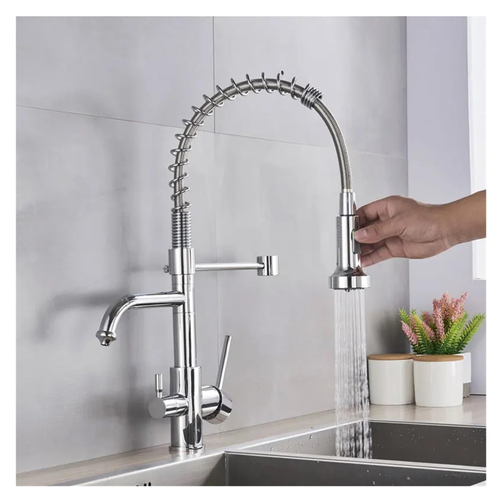 Rubinetto Filtrante per Cucina Spring, Rubinetto Purificatore in Ottone, Doppio Spruzzatore, Rubinetto per Acqua Potabile, Miscelatore per Lavello, Rubinetto PE,Black