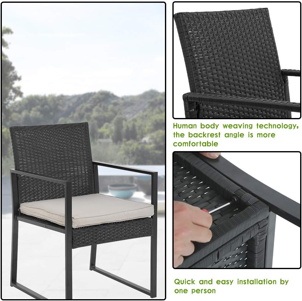 FDW Outdoor Patio Furniture Set,3 Pieces Wicker Modern Bistro Set Conversation Sets with Coffee Table for Yard and Bistro