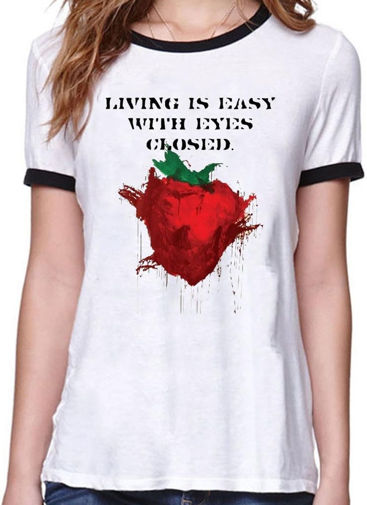 Strawberry, Living Is Easy With Eyes Closed. Tee Shirt White Size Large