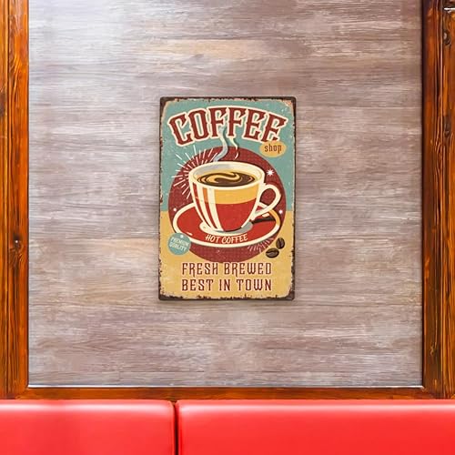 Miniatura 7 de Letrero de metal vintage de 8 x 12 pulgadas, letrero retro de hierro caliente para café caliente, aspecto óxido, fresco preparado, mejor en la