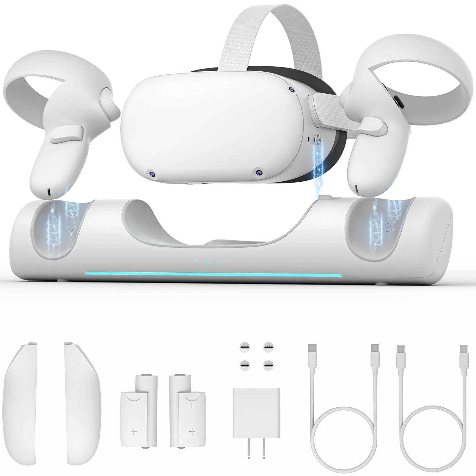 ZYBER Stazione di Ricarica per Meta Quest 2 - Supporto Wireless VR per Controller e Batterie Ricaricabili (Compatibile Con Cinghia di Ricarica)