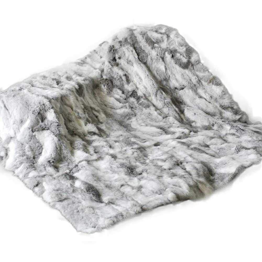 Seek4comfortable Real Rabbit Fur Throw Blanket Rug Bed Real Fur Throw Carpet Good Buy Hot for Bed Couch Living Bed Room, 63 x 55 in（ Natural Grey