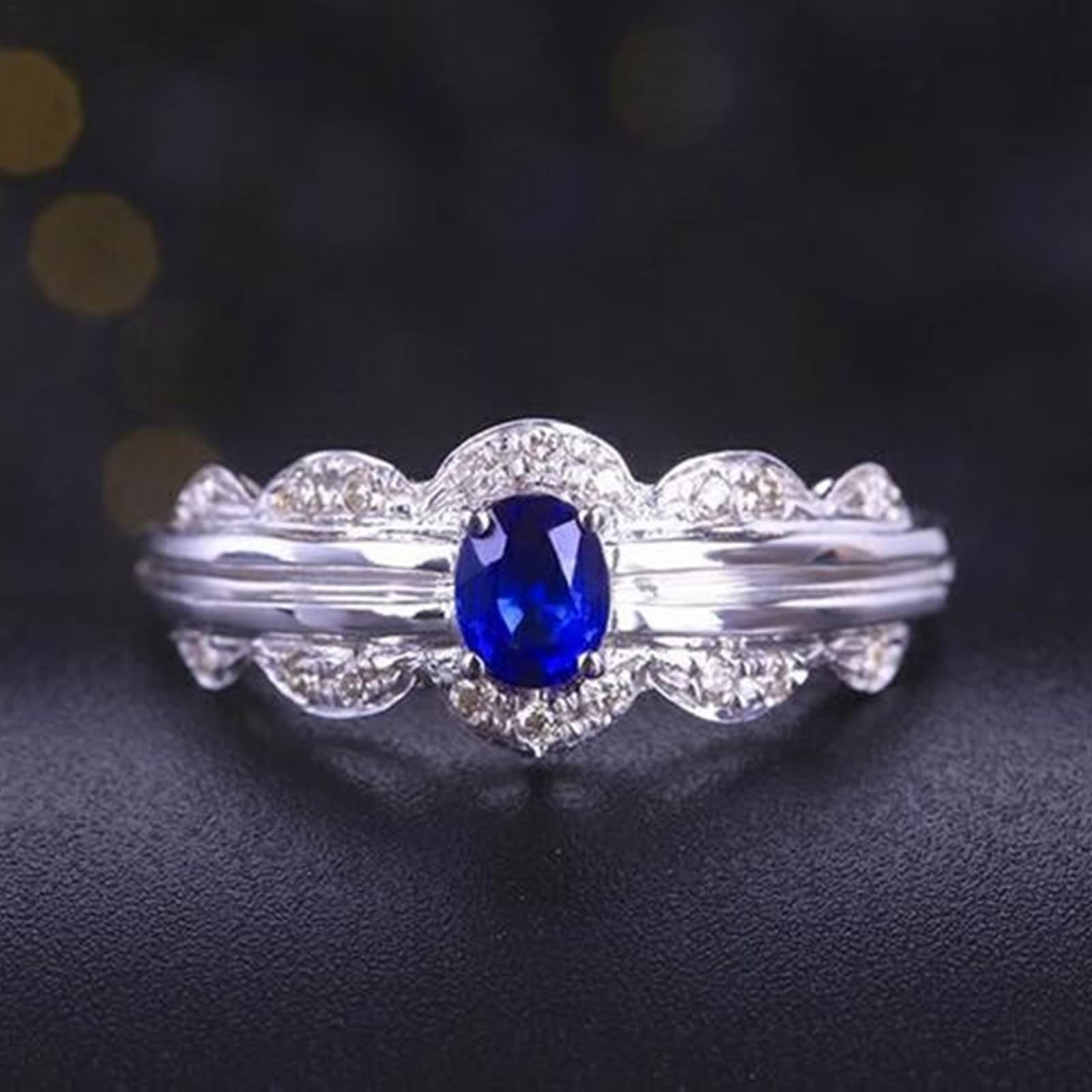 Anello da donna in moissanite da 0,39 ct con zaffiro bianco 18 carati, anello da sposa blu, 4 artigli, anello solitario bianco oro Au750 con moissanite, gioiello genuino, misura 62 (19,7), Oro