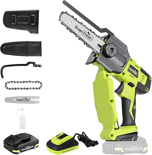 Vista 10 de SnapFresh Mini motosierra inalámbrica, portátil de 5 pulgadas, motosierra eléctrica portátil, motosierra de mano con batería de 2.0 ah y cargador