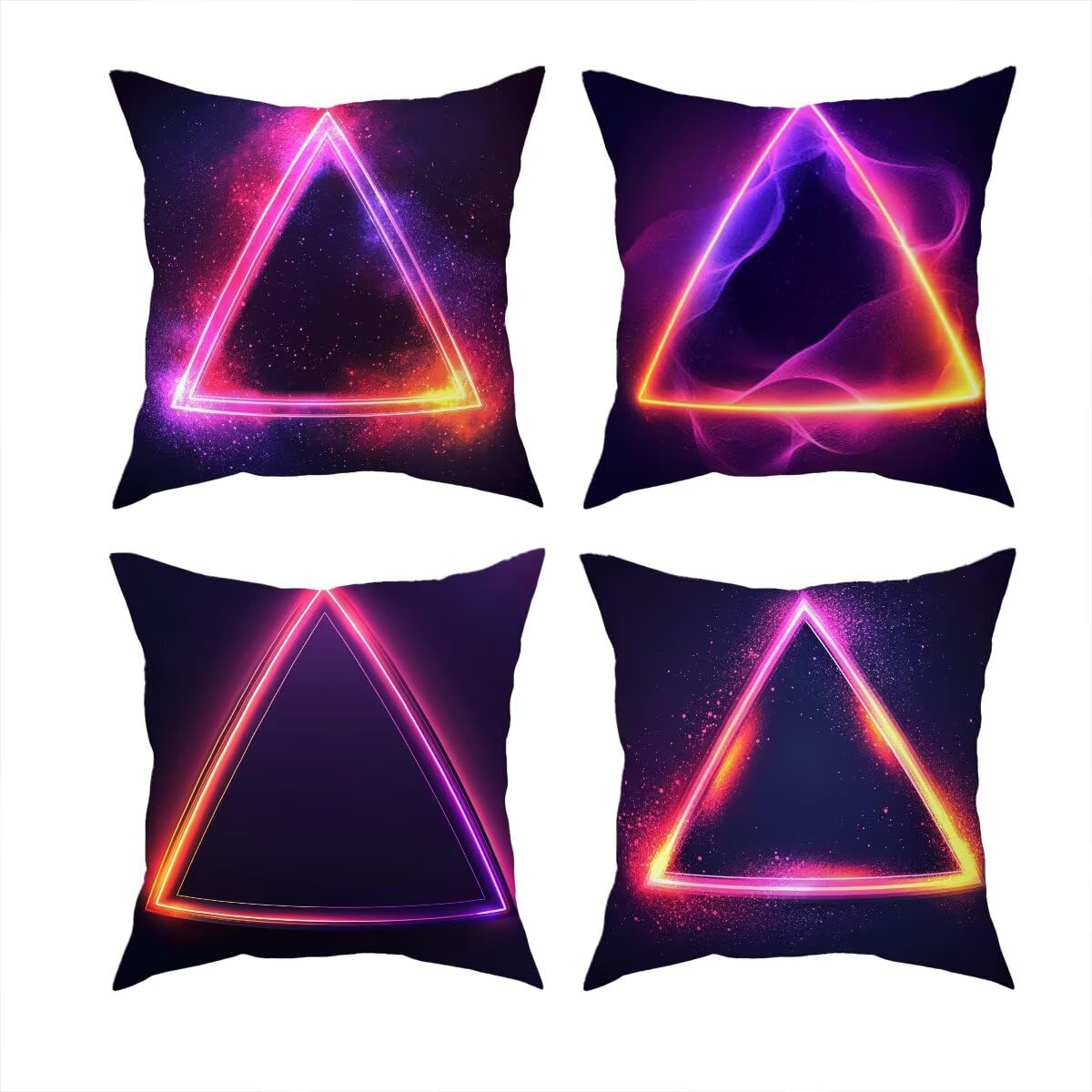Federe Cuscino Divano 60x60, Viola Cuscini per Divano da Esterno Set da 4, Lino Copricuscini Divanos Impermeabile, Copri Cuscini Geometria Motivo Fronte Retro Stampato per Giardino, Sofá, Balcón, A-17