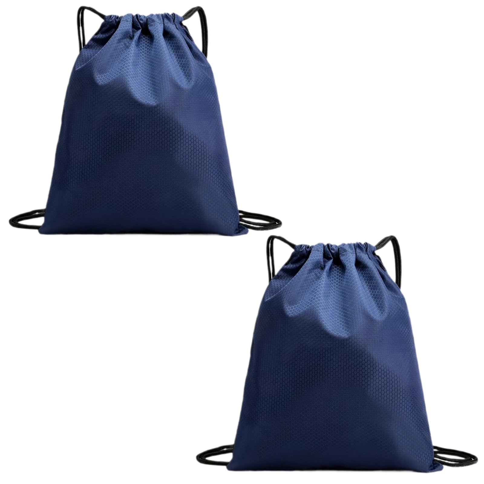 2-Pack Waterproof Drawstring Backpacks, Soccer-Texture Oxford Fabric, 16.9" × 13.8", Lightweight 0.19 lb Each, No Eyelets, Gym &amp; Marathon Gear Sacks(Navy Blue)