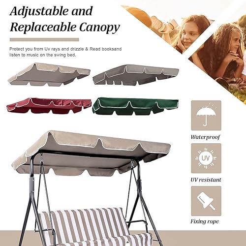 Miniatura 6 de Timoau Toldo para columpio de porche, cubierta superior impermeable de repuesto, toldo de repuesto para asiento de columpio de jardín, cubierta de