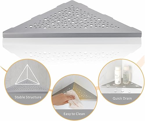 Miniatura 5 de Estante esquinero de ducha de níquel cepillado de 10 pulgadas, estantes de ducha de baño, paquete de 2 estantes triangulares de acero inoxidable 304