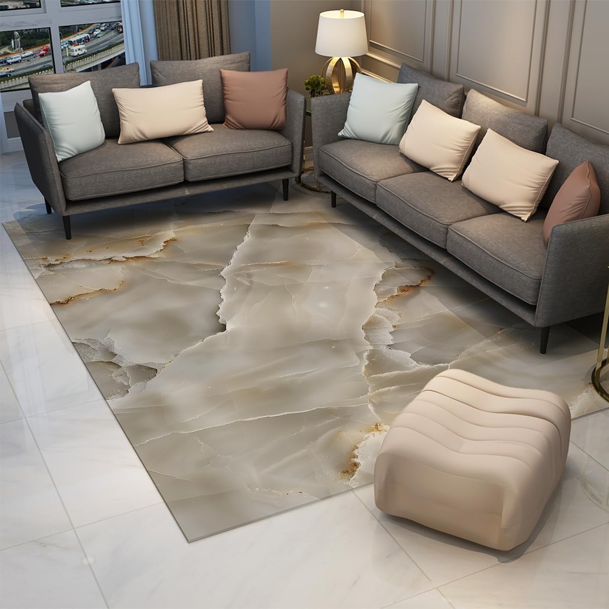 Tapis anti-glisse lavable beige résistant pour entrées et séjours