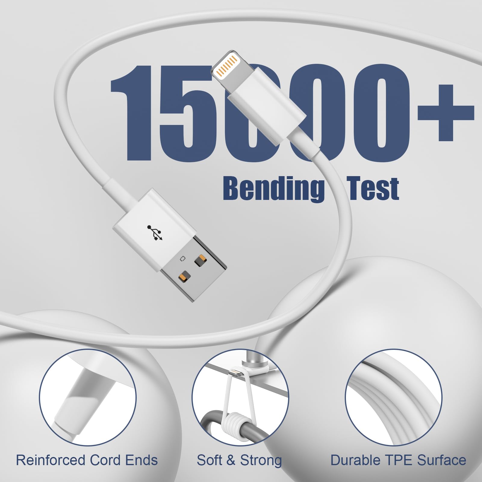 iPhone-Ladegerät [MFi-zertifiziert] USB-A-auf-Lightning-Kabel, schnelles Laden und Datensynchronisation für iPhone 14, 13, 12, 11 Pro Max, XR, XS, X, 8, 7 Plus, 6S, iPad, Auto-Carplay, langlebiges