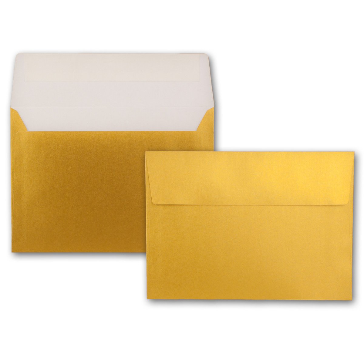50 sobres DIN C5, color dorado metálico, 16,2 x 22,9 cm, cierre autoadhesivo, brillantes para grandes invitaciones y tarjetas de cumpleaños o bodas