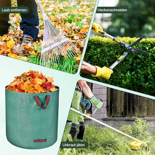 Zanfqvo Gartenabfallsack Stabil 3 x 272L - Gartensack Laubsack mit Griffen - Grünschnittsäcke Faltbar robust aus Polypropylen-Gewebe 150GSM - Rasenschnitt für Gartenabfälle Grünschnitt Laubabfall