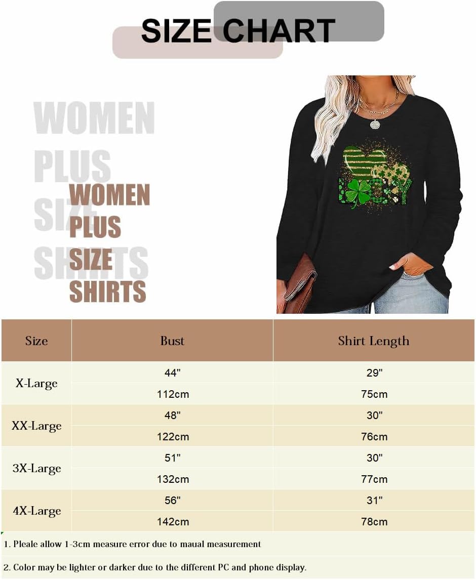 Plus Size St Patricks Day Irish Festival Clover Lucky Graphics Print Shirt Women Long Sleeve Tops - Image 5