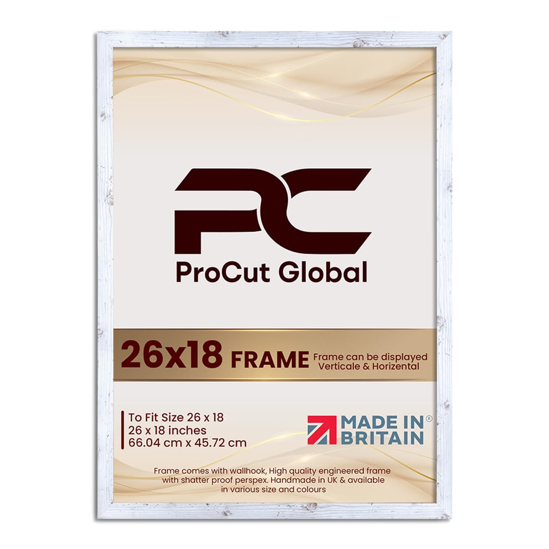 Procut Global 26X18 White Rustic Picture Frames - Modern Wooden Photo Frame with Shatterproof Perspex for Wall or Tabletop - Perfect for Posters, Certificates, Prints - Sizes & Colors Available