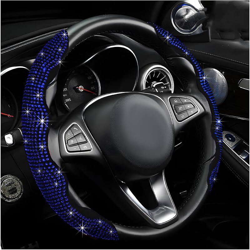 2 PCS Steering Wheel Cover, Segmented Car Wheel Covers with Crystal Rhinestones, Non-Slip Protector Bling Sparkly Decoration for Most Steering Wheels, Car Accessories (Blue)