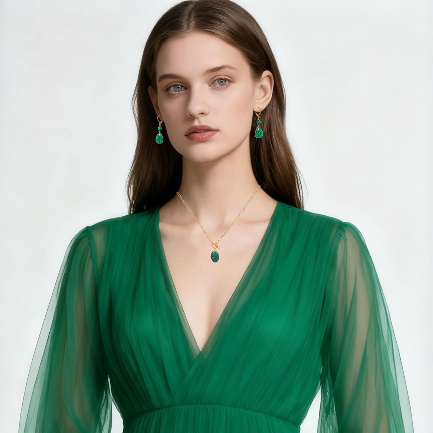 Natural Gemstone Teardrop Lever Back Earrings 18k Real Gold Plated Malachite/Agate/Turquoise Drop Earring Jewelry Mother's Day Birthday Gift for Women
