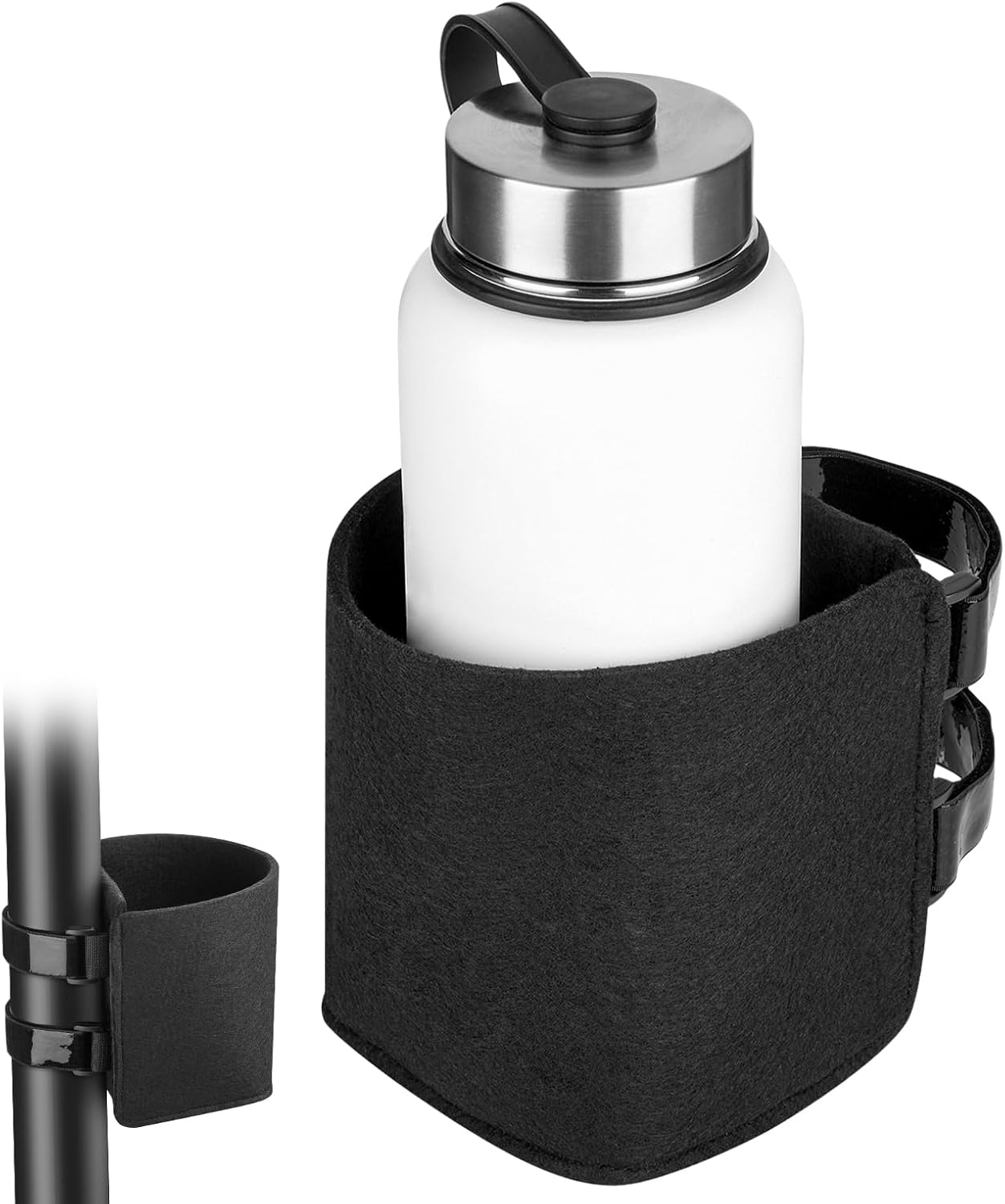 Xxerciz Treadmill Cup Holder with Two Adjustable Straps, Water Bottle Holder for Vertical Bar of Treadmill, Universal Drink Holder for Golf Cart, Walker, Scooter (Black)