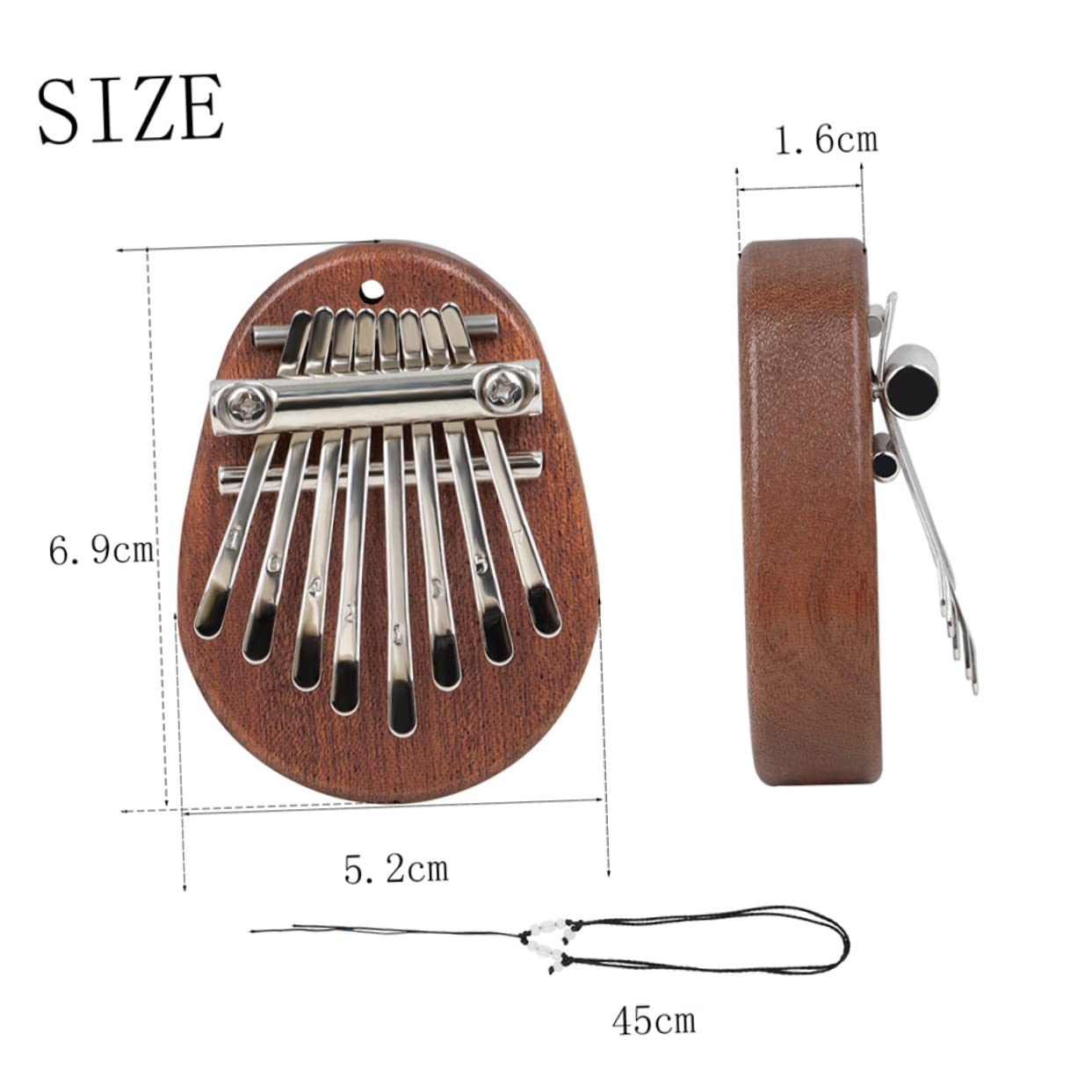 BESPORTBLE Solid Wood and Metal Keys Mini Kalimba Necklace 8-note Portable Finger Piano Present for Music Lovers