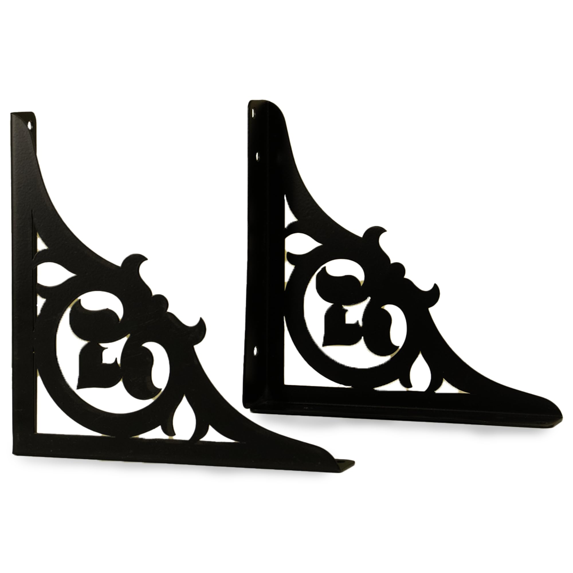 Djuize Decorative Metal Shelf Brackets Wall Mounted – 5.7 Inch Heavy Duty White L Bracket for Floating Shelves, Iron Scroll Design for Home & Office – Set of 2 (Black Single Floral Bracket)-picture-12