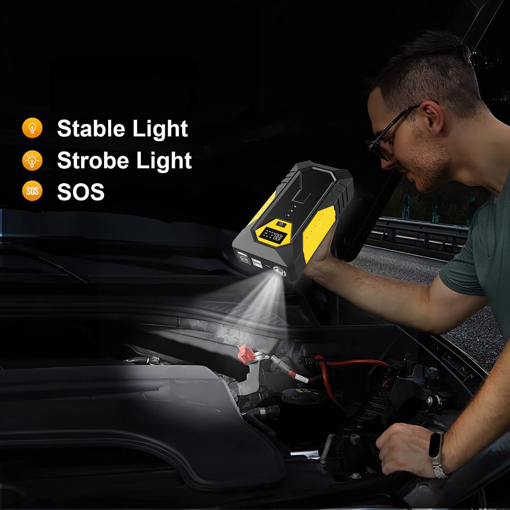 Booster Batterie Voiture 26800mAh 800A, Jump Starter Portable, Demarreur Batterie Voiture (Jusqu'à 6.0L Essence Ou 5.0L Gazole), avec Pinces De SûReté Intelligentes Lampe à LED