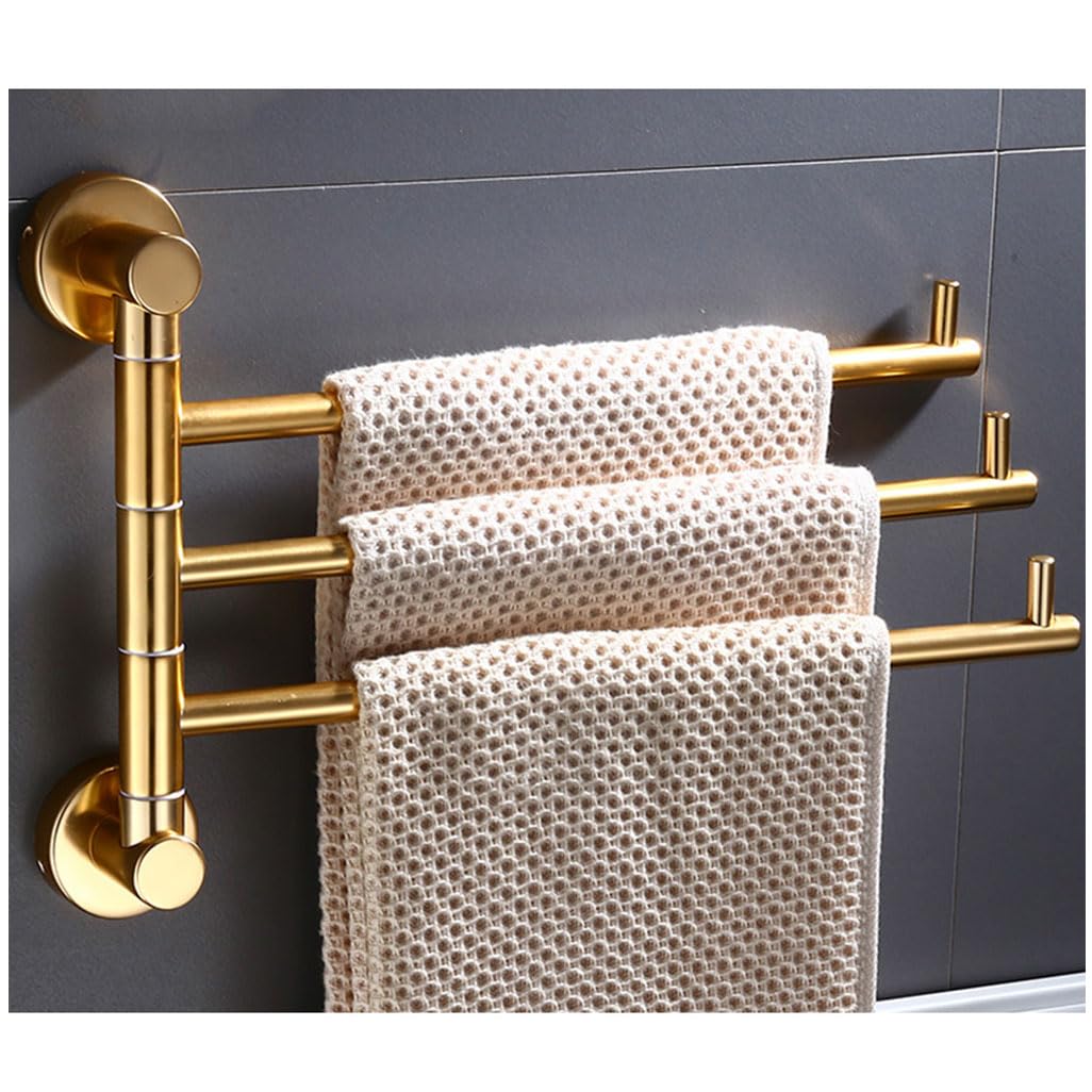LMYSXAOZ Swing Out Towel Bar, Swivel Rack Bar Rails for Bathroom, Wall Mounted Folding Arm Hand Gold Finish Hooks Hanger Holder Space Saving Laundry, Kitchen 3bars