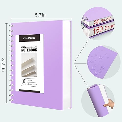 Miniatura 2 de AHGXG Cuaderno de espiral de 300 páginas, diario grueso de 300 páginas, cuaderno de cuadrícula de puntos A5, papel grueso de 3.53 ozm, tapa dura de
