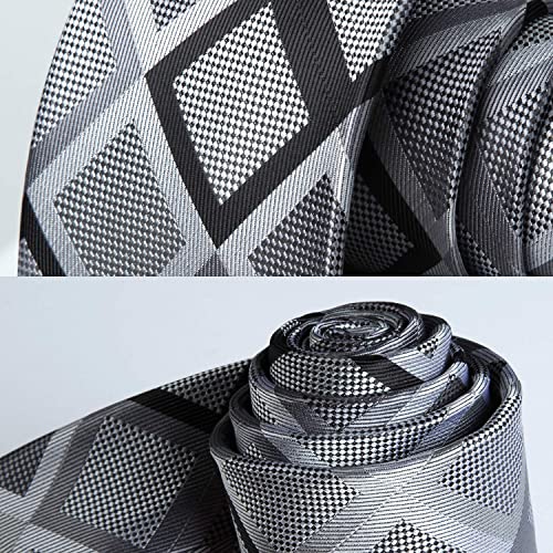 Image of HISDERN Mens Ties Plaid Tie and Pocket Square Set Classic Woven Formal Checkered Neckties & Handkerchief Wedding Party