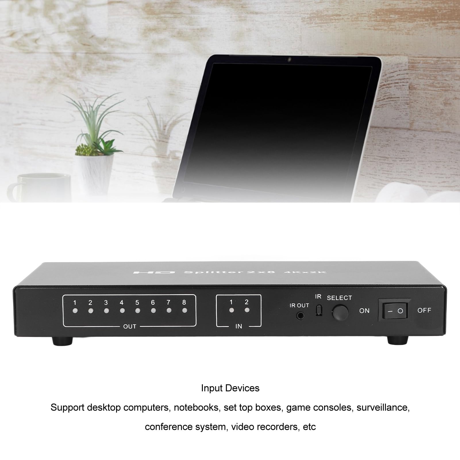 Splitter HDMI 2 in 8 uscite, splitter HDMI 4K, selettore di video con telecomando, splitter HDMI per proiettore, computer, PC, laptop, TV (EU)