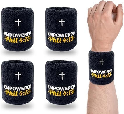 4 Pack Bible Faith Cross Wristbands Scripture Christian Sports Sweat Bands Absorbent for Men Women Gym Football Basketball Baseball