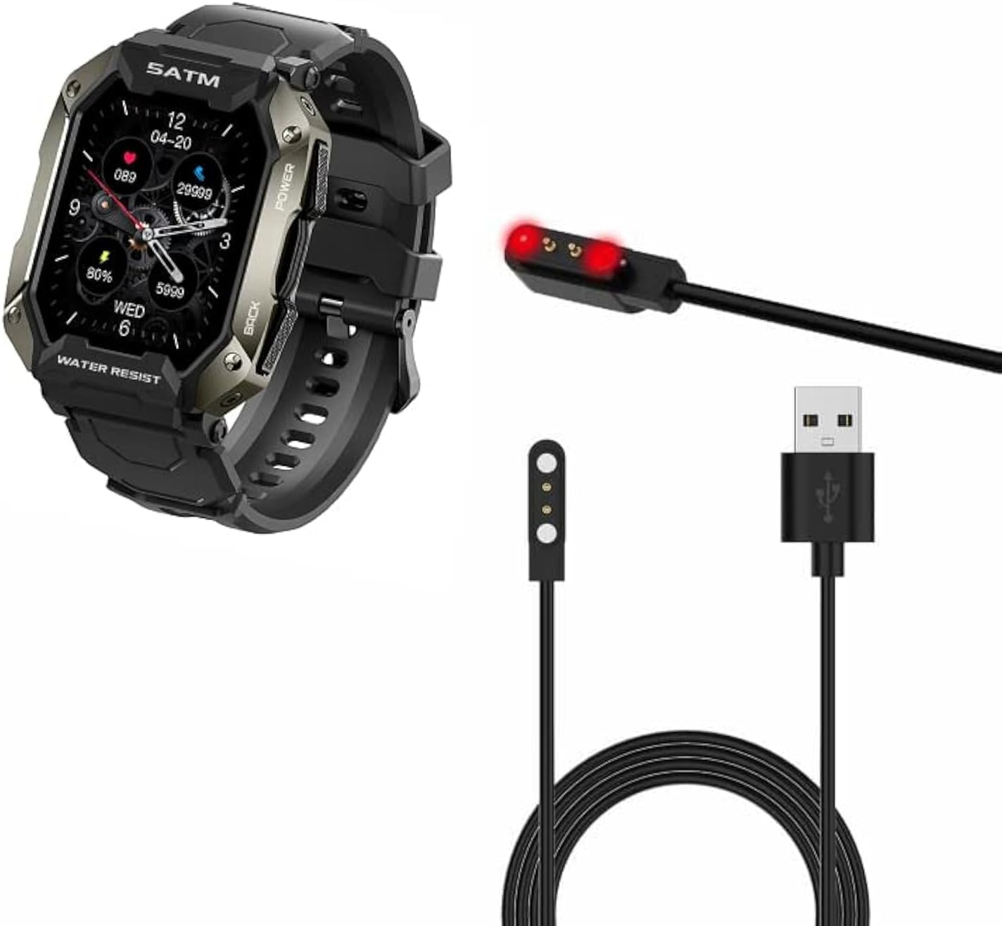 yiqungo USB Cable Compatible with C20 Smartwatch, Magnetic Charger Replacement Charger Compatible for Tank M1 Pro/C20 C16 Military Watch