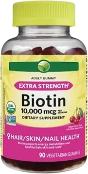 KP+ Biotin | Biotin10,000 mcg Gummies Extra Strength | Supports Hair, Skin & Nail Health | 90 Vegetarian Gummies | Cherry Flavor | Pack of 1
