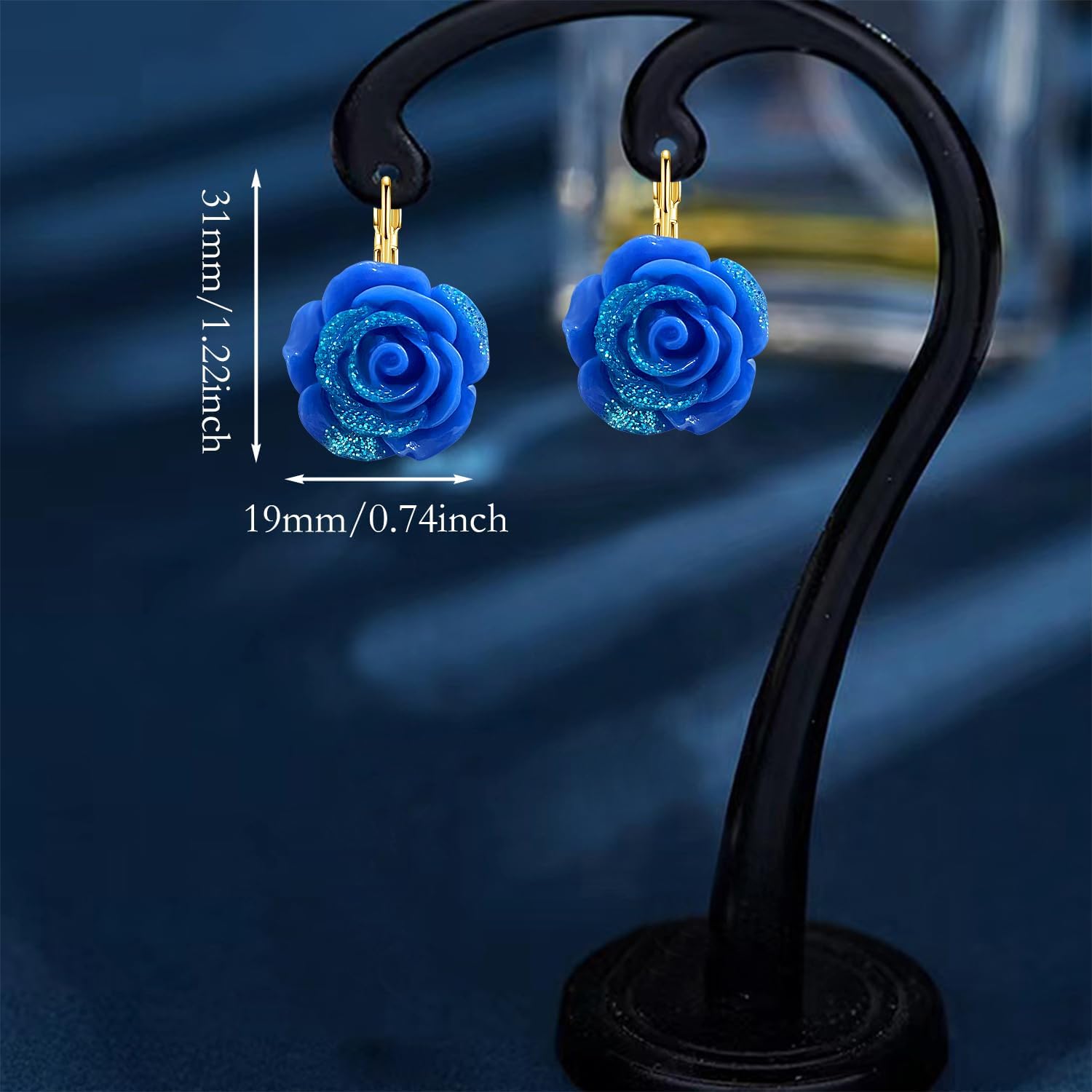 Bohemian Cute Sparkly Flower Leverback Earrings for Women Acrylic Rose Flower Floral Dangle Drop Earring - Image 5