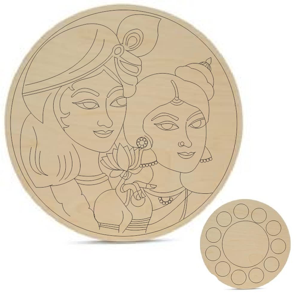 300Sparkles Pre Marked Radha Krishna Design Round MDF Board Laser Cutout Base Painting Board Art & Craft Home Decoration 10 x 10 Inch-image-10