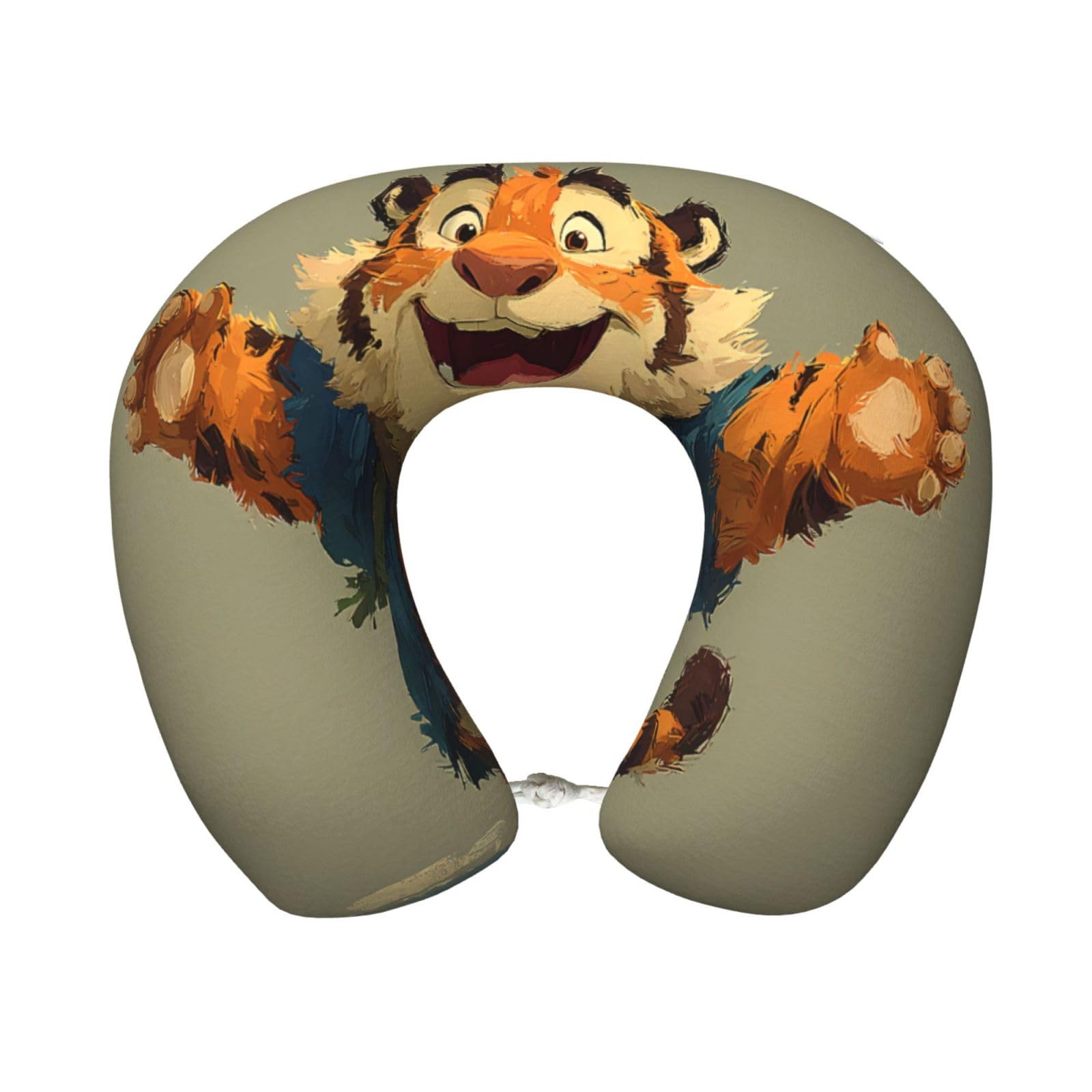 BOAIHH Happy Tiger Memory Foam Travel Pillow for Soft Comfort Fits Snugly for Naps Office, and Airplane Use