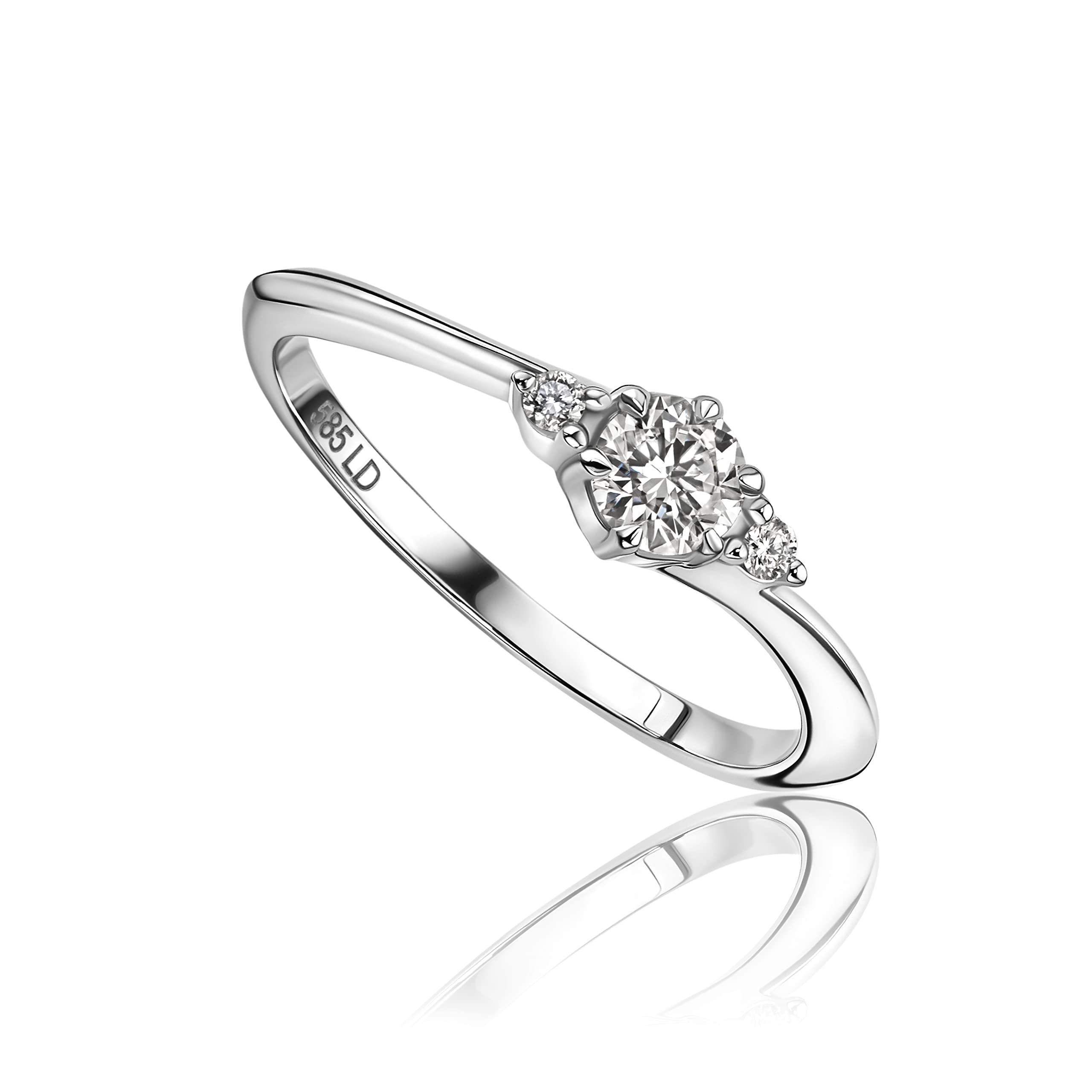 MIORE0.25 carat diamond Engagement Rings for Women, Trilogy in 585 14ct White Gold, Solid Gold Rings with Jewellery Box for Gifting