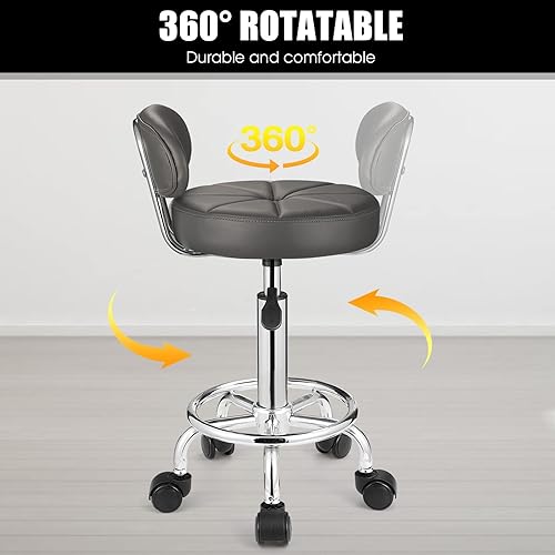 Miniatura 5 de Taburetes giratorios con ruedas Altura ajustable Taburete de spa con ruedas Respaldo Gris